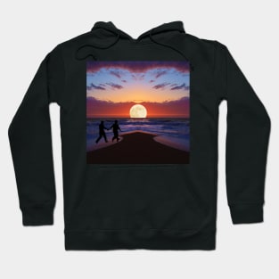 Valentine Wall Art - Cosmic date setting moon by the sea - Unique Valentine Fantasy Planet Landsape - Photo print, canvas, artboard print, Canvas Print and T shirt Hoodie